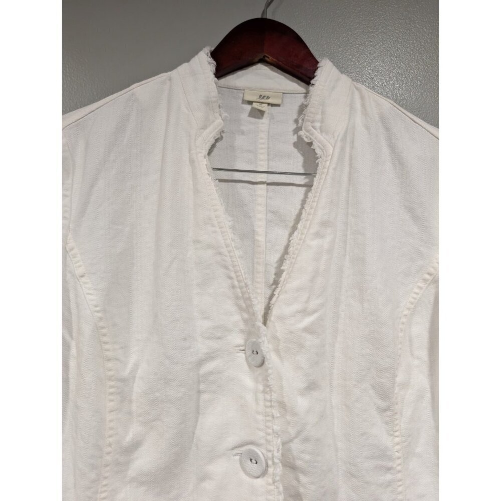 J Jill White Linen Blend Jacket Blazer Casual Lightweight Travel Fringe Sz 10 - Picture 4 of 16